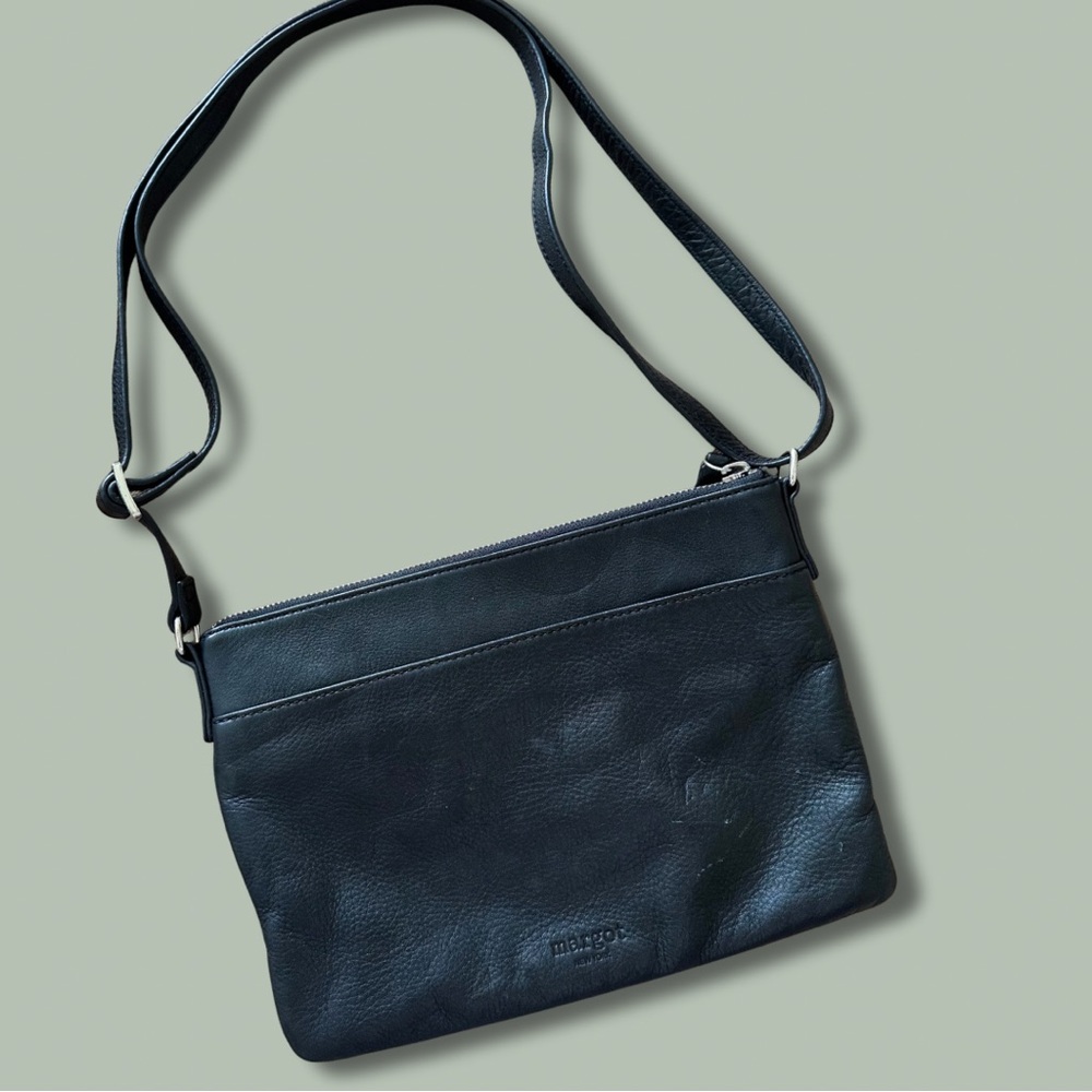 Margot Black Leather Convertible Crossbody/ Shoulder Bag with Silver Hardware